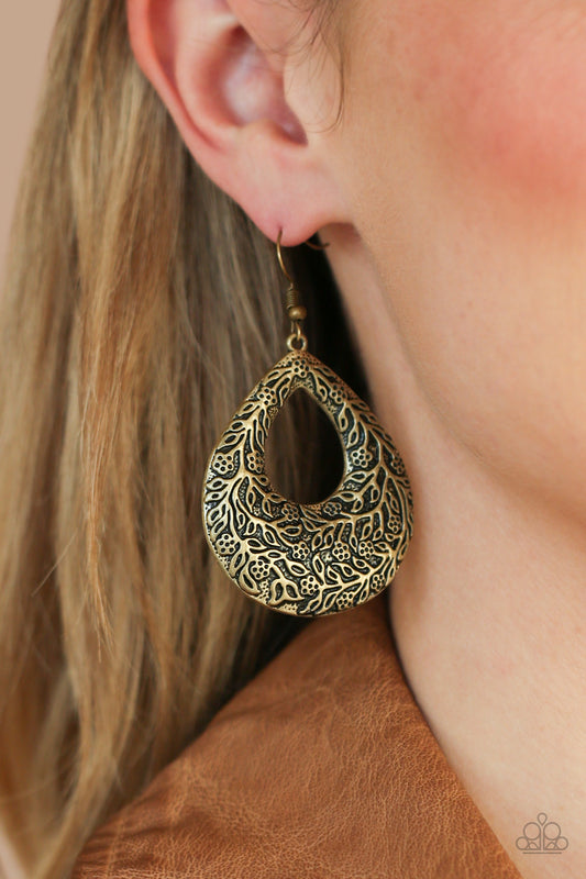 Flirtatiously Flourishing - Brass - Paparazzi Earrings